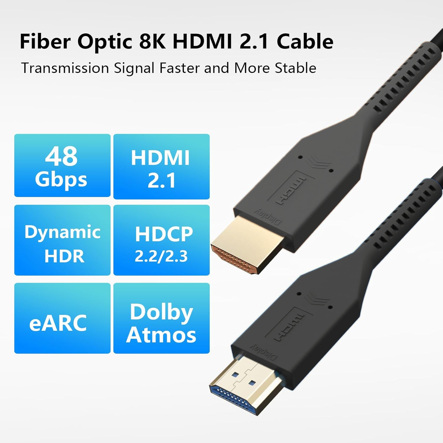 PVC Shell New Style Black 5-100 Meters HDMI 2.1 8K Active Optical Fiber AOC Cable 8K48Gbps